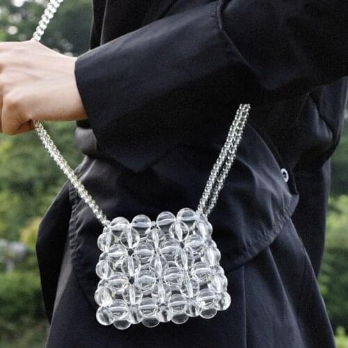DOYUTIG Brand Classical Women Mini Size Hand-made Beaded Bag Lady Fresh Style ABS Material Round Ball Beads Crossbody Bags F695