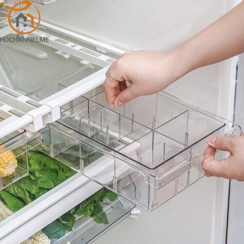 PET Refrigerator Drawer Storage Box Non-grid 4-8 Grid Food Organizer Transparent Rectangular Storage Box