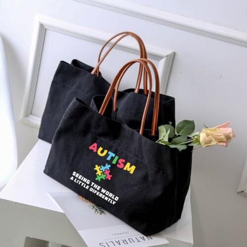 Autism Printed Women Lady Beach Bag Canvas Tote Bag Handbag Work Bag Shopping Bag Gift Dropshipping