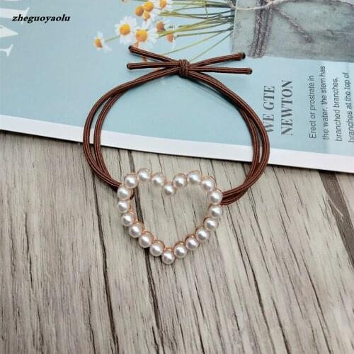 Korean Version Of The Love Circle Pearl Net Red Personality Temperament Simple Geometric Hair Ring Girl Cute Hair Rope Jewelry