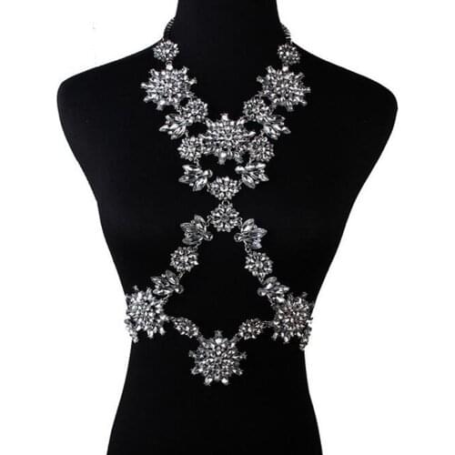 DiLiCa Fashion Women Cross Chain Jewelry Crystal Flower Bib Statement Necklace for Female Bikini Body Jewelry Chain