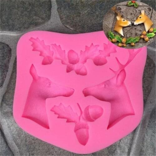 1Pc Silicone 3D Christmas Elk Deer Acorn Leaves Fondant Mold Soap Cake Baking Moulds Molde de Bolo Cake Decorating Tools