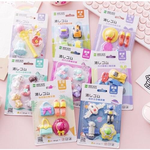 1 pack/lot kawaii rubber cartoon anima special shape rubber set Cute assembled eraser small gifts kindergarten rewards students