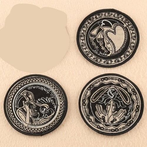 10pcs/lot Vintage Round Embroidery Patches Black Man Woman Strange Things Clothing Decoration Heat Transfer Badge Iron Clothes