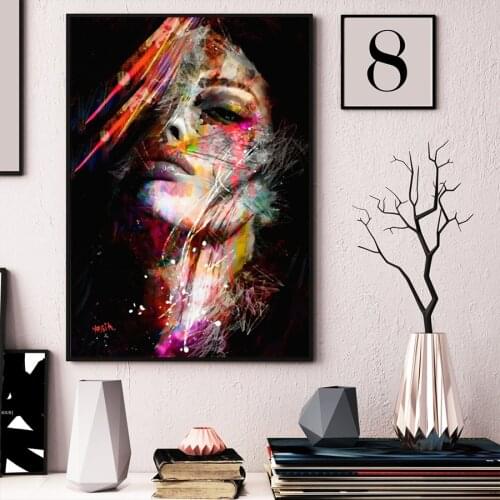 Abstract Wall Art Canvas Oil Painting Woman Face Colorful Wall Pictures Poster Prints For Hotel Aisle Living Room Home Decor Art