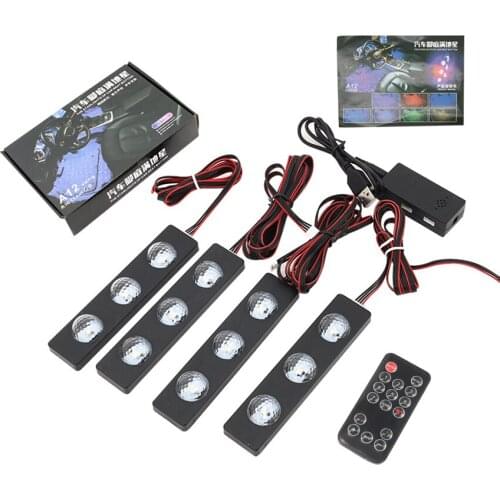 Car LED Strip Light, 4pcs 12 LED Multi-Color Car Interior Lights Under Dash Lighting Kit with Multi-Mode Change, Remote Control