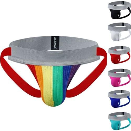 Jockmail Perizoma Uomo Mesh Knit Low Waist Rainbow Strip Jockstrap Men XXLsuspensorios Gays 7-color Calzoncillos Hombre Slip4pcs