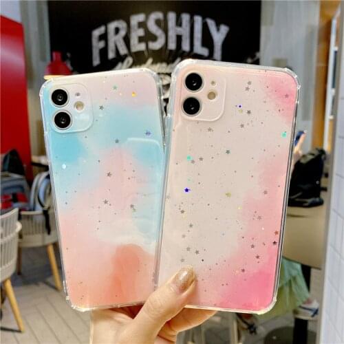 Glitter Pink Star Pink Watercolor Phone Case For iPhone 11 12 Pro X XR XS Max 7 8 Plus SE 2020 Shockproof Soft Silicone Cover