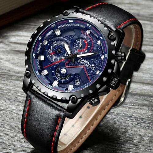CRRJU Top Brand Luxury Chronograph Watch Men Leather Fashion Sport Quartz Clock Mens Watches Business Watch Relogio Masculino