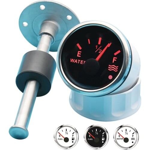 Customized Length 0~190ohm Fuel Level Sensor Waterproof IP67 Boat Car 52mm Water Level / Fuel Level Gauge with Alarm for 9~32V