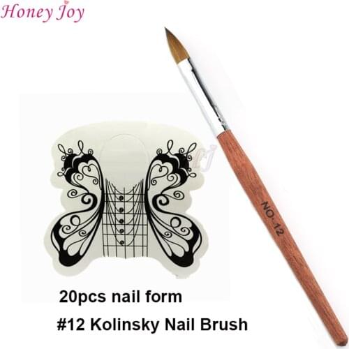 Economical Practical Acrylic Nails Tool Kit SIZE no.12 Kolinsky Sable Acrylic Nail Art Brush+20pcs White Butterfly Nail Form