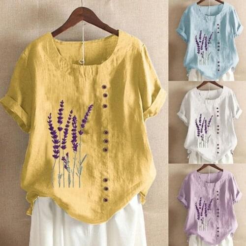 Shirt Short Sleeve Floral Print Casual Lavender Printed Women Top for Daily Wear
