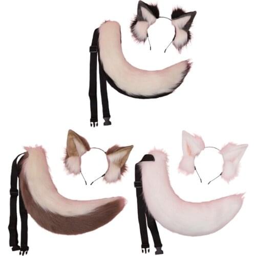 Lolita Headbands Furry Animal Dog Ears Headwear Tail Set Kawaii Hair Hoop for Halloween Cosplay Headpiece Party Supplies