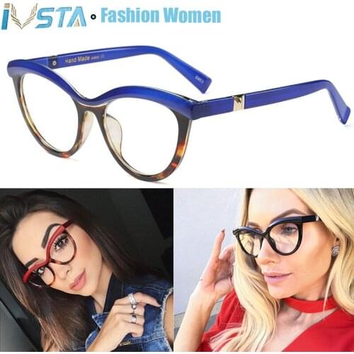 IVSTA Cat Eye Glasses Frame Women Nerd Spectacle Frames Prescription Vintage Optometry for Sight TR90 Myopia Glasses Retro 08676