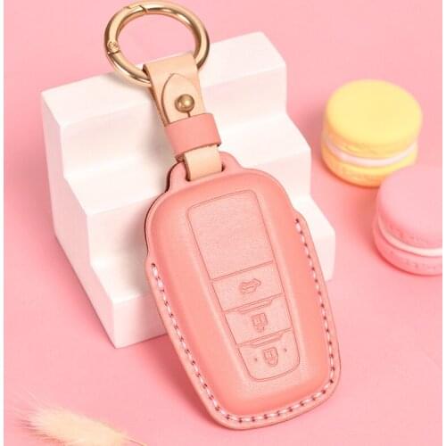 Handmade Leather Car key cover 3 Button Keyless Case For Toyota Camry CHR Prius Corolla RAV4 Prado 2017 2018 2019 keychain House