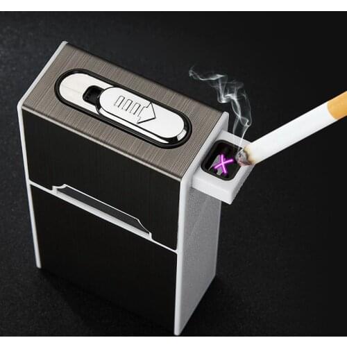 Creative Dual Arc Cigarette Case USB Rechargeable Lighter Can Hold 20Pcs Cigarettes Outdoor Windproof Cigarette Case Lighter