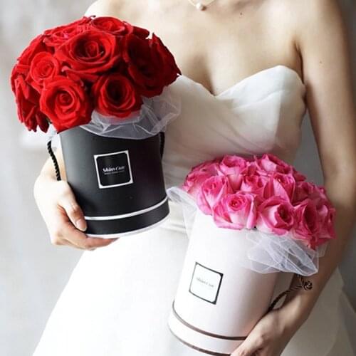 Round Flower Paper Boxes Lid Hug Florist Flower Bucket Gift Packaging Box Gift Dragee Candy Bar Party Wedding Gift Storage Boxes