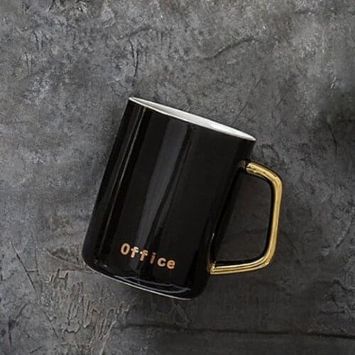 Ins Nordic breakfast cup simple coffee cup with lid spoon couple mug gold handle ceramic cup custom logo