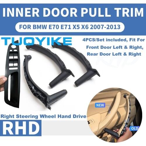 LHD RHD Black Carbon Fiber Car Front / Rear Left Right Inner Interior Door Pull Handle Trim Cover Armrest For BMW E70 E71 X5 X6