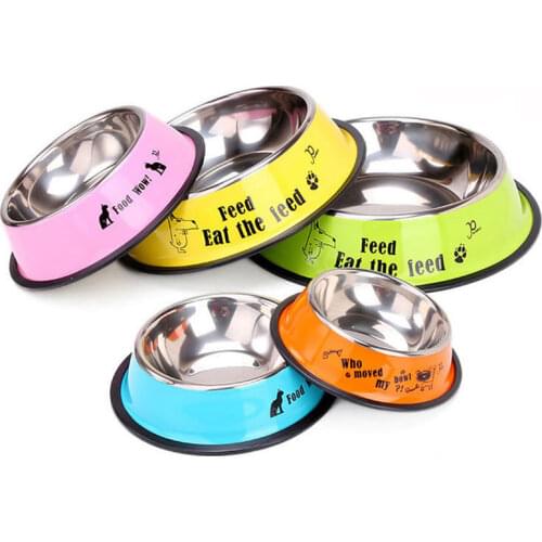 Anti-Slip dog Bowl Anti-skid Stainless Steel Bowls Dish Travel Water Plate Food Feed for pet Cat Puppy Dog