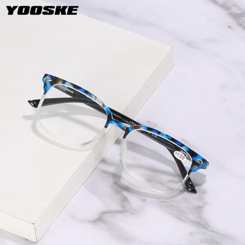 YOOSKE fashion womens Reading Glasses PC Transparent Eyewears Round Frame Presbyopic Optical Eyeglasses With Diopters +125 175