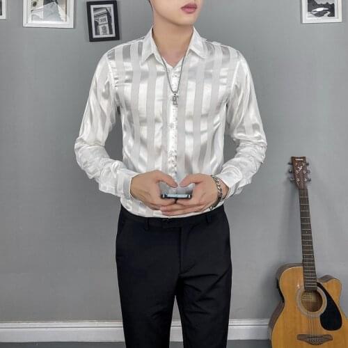 2021 Business Casual Shirts Men Autumn Long Sleeve Slim Striped Formal Dress Shirts Streetwear Social Party Tuxedo Men Clothing