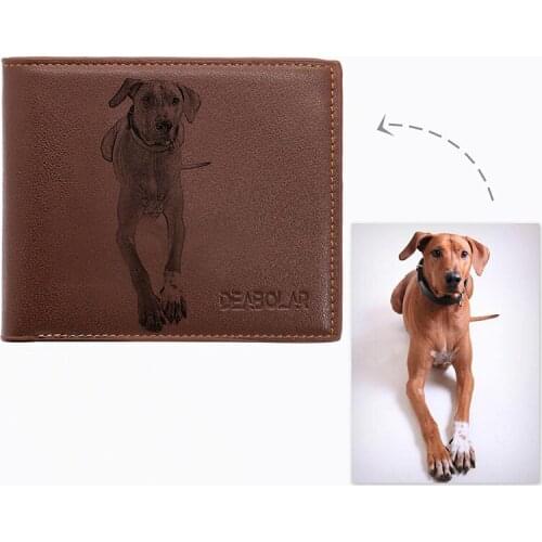 Custom Pet Dog Photo Men Wallet PU Leather Purse Engrave Wish Words Exclusive Dad Short Wallet Best Christmas Gifts for Husband