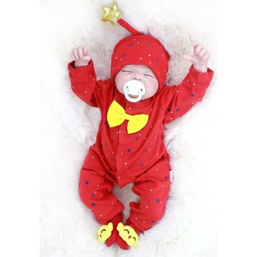 Nicery 20-22inch 50-55cm Bebe Reborn Doll Soft Silicone Boy Girl Toy Reborn Baby Doll Gift for Child Red Hat Red Jumpsuit