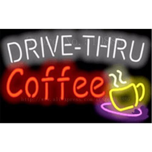 Drive Thru Coffee Neon sign Glass Tubes Light Bar Beer Club Custom Neon signs Bulbs Store Home Decoration Signboard 17"x14"