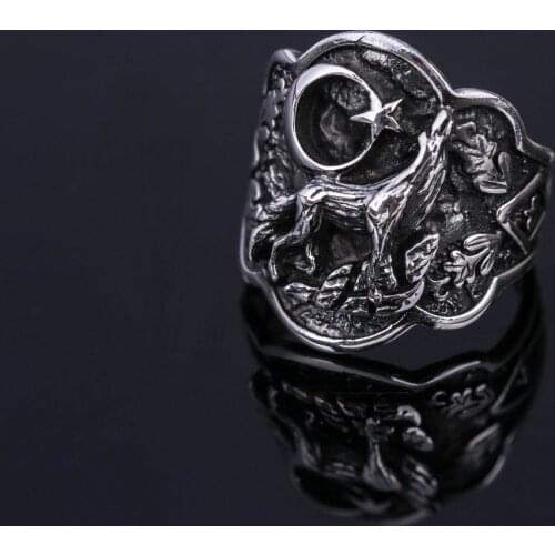 925 Sterling Silver Men Ring Original Hot Selling Rings Antique Pattern Gray Wolf Men Ring Vintage Jewelry