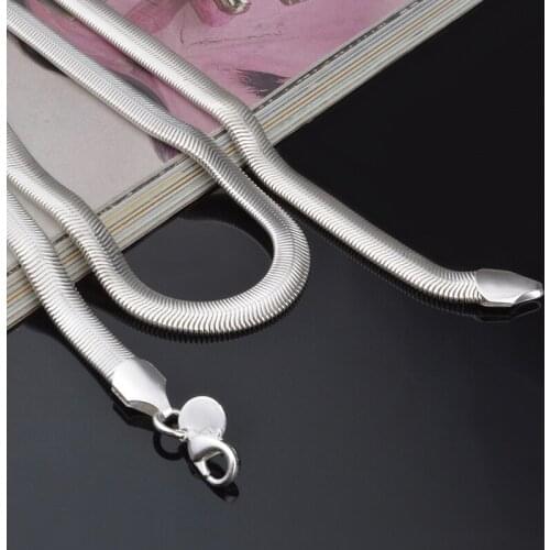 6mm Silver Color Flat Snake Chain Necklace For Women Men Jewelry Silver plated color Necklace Charms Jewellery J57