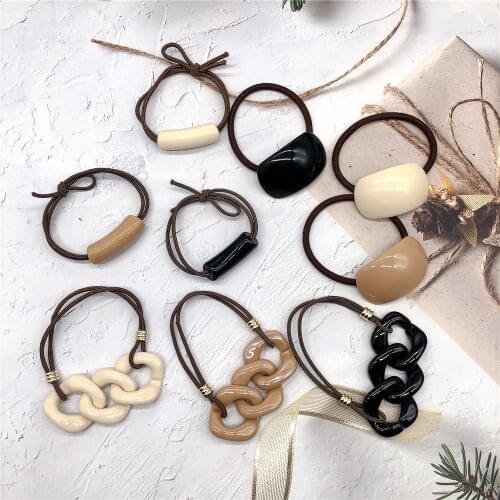 Korea Style Simple Cute Girl Hair Ropes Color Acrylic Chain Geometric Elastic Rubber Bands for Women Fashion Hair Accessories