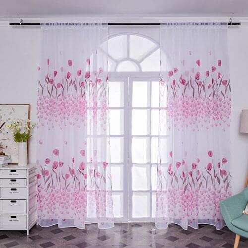 Lychee Tulip Printed Window Tulle Curtains Organza Voile Curtain for Living Room Modern Window Curtains