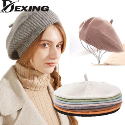 Autumn Winter Soft Knitted French Beret Women Female Solid Korean Knit Warm Berets Version Streetwear Painter Hat Wholesale