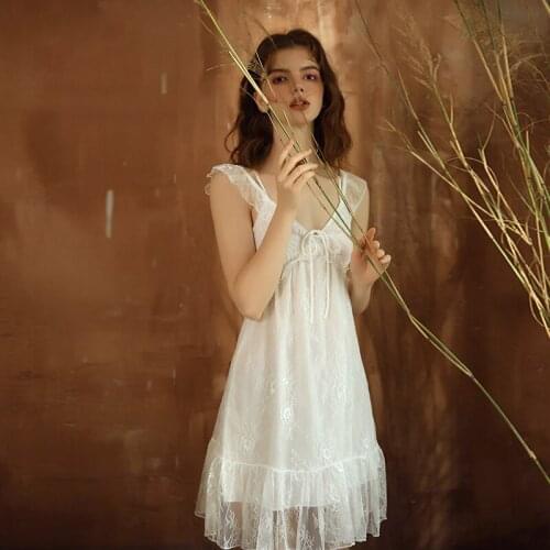 Yhotmeng nightdress for woman sloth sleepwear Lace Lingerie Thin v-neck lace princess nightdress womens home service sloth