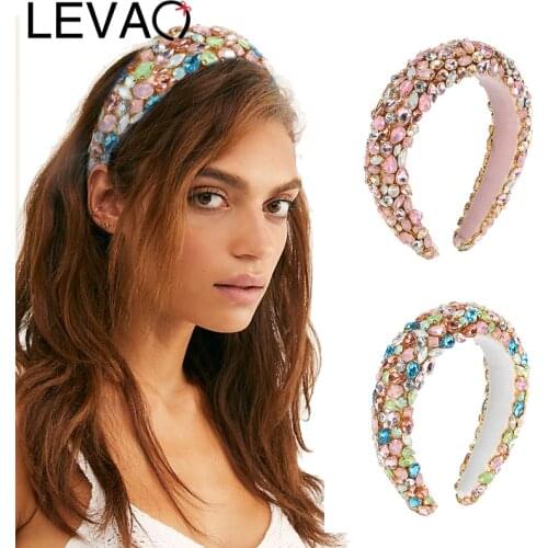 LEVAO Baroque Rhinestone Crystal Women Headband Color Gravel Beads Hair Band Sponge Thicken Bezel Non-slip Girl Hair Accessories