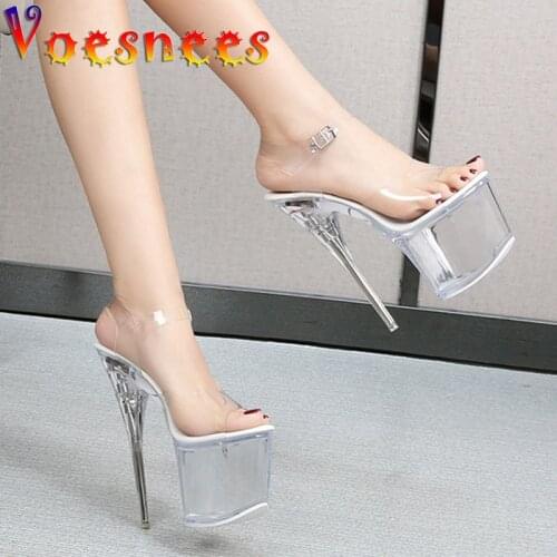 Women Sandals 2021 Platform Transparent Model T Stage Catwalk Show Stiletto Shoes Sexy PVC 17CM Steel Tube Dancing High Heels