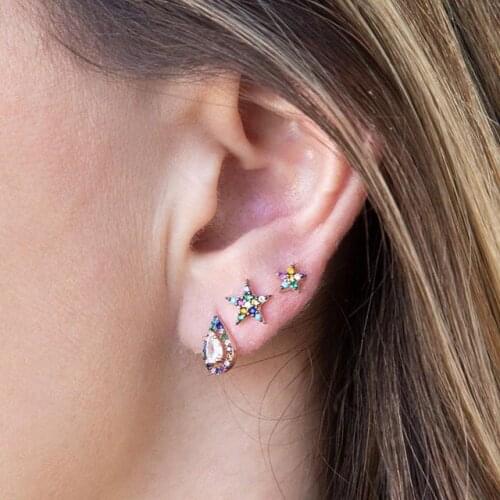 Fine 925 sterling silver christmas gift multi color cz colored cubic zirconia star girls women elegant charming silver earrings