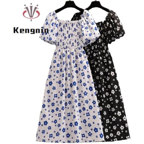 Plus Size 4XL Dresses for Women 2021 Summer Holiday Dresses Slash Neck Folds Dresses Print Floral Robe Designer Dress KE1566