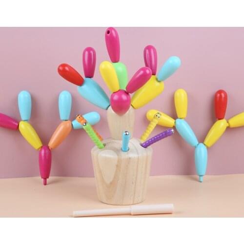 2 In 1 Wooden Inserting Building Blocks Cactus Catching Insects game Young Children Early Education Toys Kids Creative Gifts