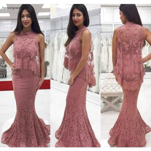 2019 Elegant Lace Appliqued Evening Dresses Mermaid Long Formal Wear Wedding Party Guests Dress Plus Size