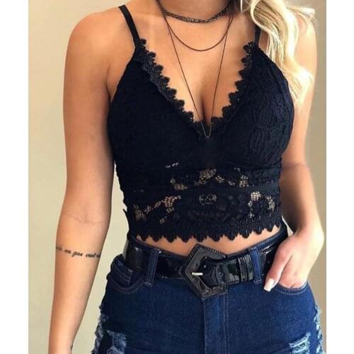 2021 Fashion Mesh Lace Women Crop Tops Vest Push Up Bralet Womens Corset Bustier Bra Sexy V-Neck Camisole Plus Size Tank Top