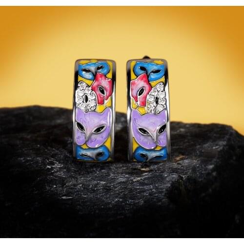 2021 Fashion Bohemia 925 Sterling Silver Symmetrical Enamel Stud Earrings for Women Creative Fox Face Ear Earring Fine Jewellry
