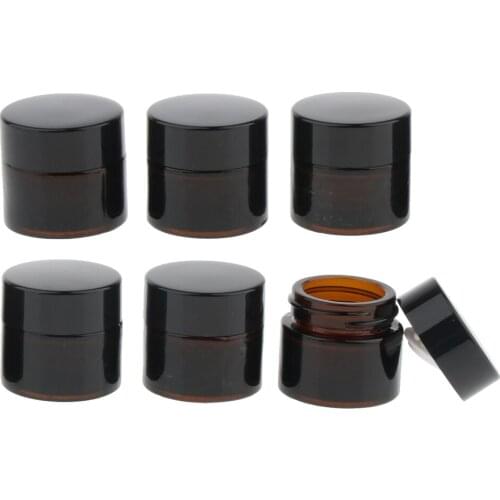 6Pcs 5g Refillable Cosmetic Round Glass Jars Facial Cream Lotion Sample Jar Mini Pot Makeup Containers