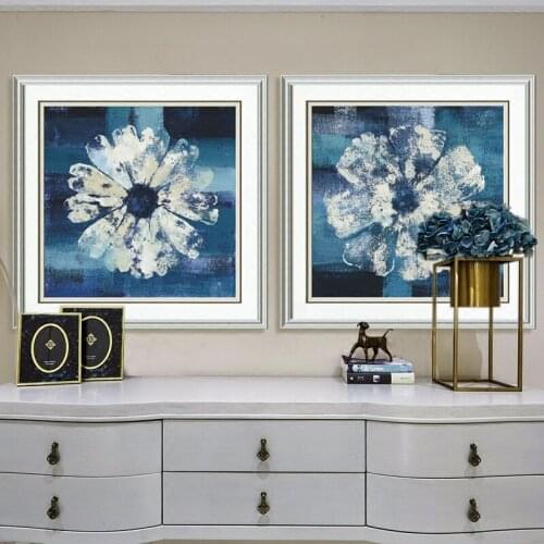 Abstract Blue Daisy Flowers Oil Painting Nordic Canvas Painting Wall Art Posters For Living Room Bedroom Corridor Decoration