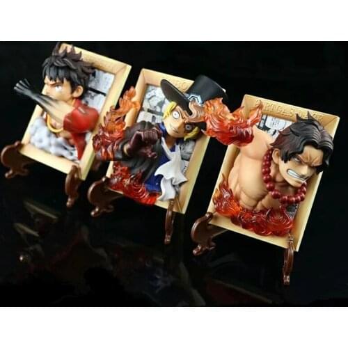 Anime One Piece Luffy Ace Sabo Photo Frame PVC Action Figure Collectible Model Kids Toys Doll Phone Holder Gifts 12cm
