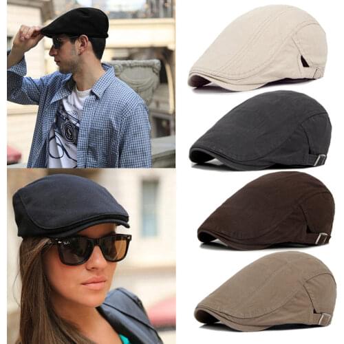 Man Berets Cotton British Vintage Flat Caps Gatsby Male Solid Gray Black Spring Autumn Winter Adjustable Driver Hats