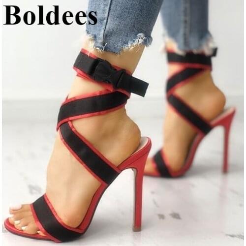 Sexy Color PatchWork Thin High Heel Straps Buckle Designer Women Party High Heel Sandals Real Picture