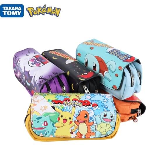 Pokemon Cartoon Character Pikachu Eevee Bulbasaur Squirtle Pencil Case Large-capacity Double-layer Zipper Pencil Case Child Gift
