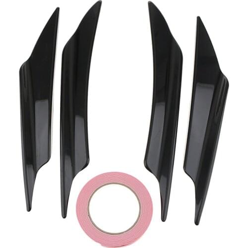 Black Car Front Bumper Protector Body Spoiler Fins Lip Canards Sliver - 4 Pc